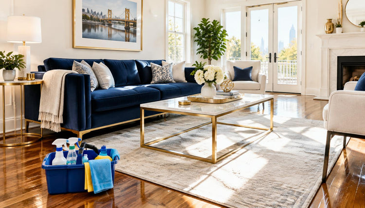 A freshly cleaned, sunlit living room
